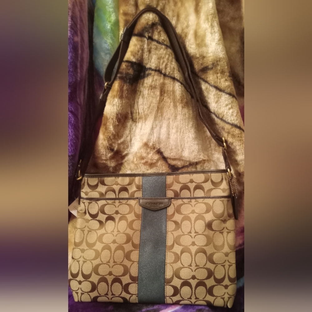 Coach Khaki Canvas And Leather File Bag NWT